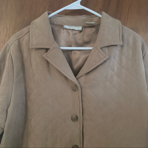 Women’s Large (L) LEMON GRASS Tan Washable Suede Lined Button Up Quilted Coat EC - Picture 5 of 8